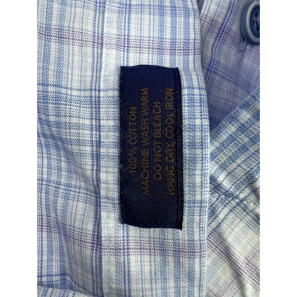 David Donahue Dress Shirt Mens Medium Blue Plaid Button Down Cotton Long Sleeve - Picture 8 of 9
